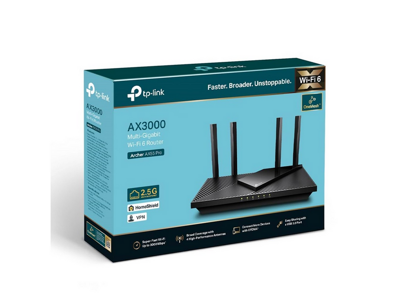 TP-Link Archer AX55 Pro AX3000 Multi-Gigabit Wi-Fi 6 Router with 2.5G Port -