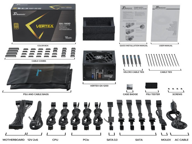 Seasonic Vertex GX 1200 Netzteile - 1200 Watt - 135 mm - ATX 3.1 - 80 Plus Gold