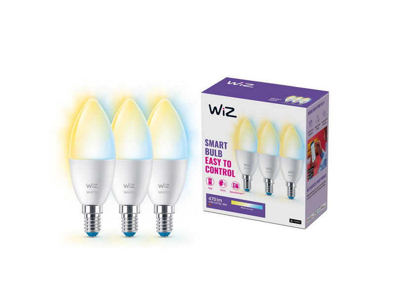 WiZ C37 E14 Smart Candle Bulb 3-pack - Dimmable warm-to-cold White LED
