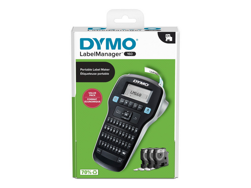 DYMO LabelManager 160 Etikettendrucker-Starterkit | mit 3 Rollen Dymo D1 Label