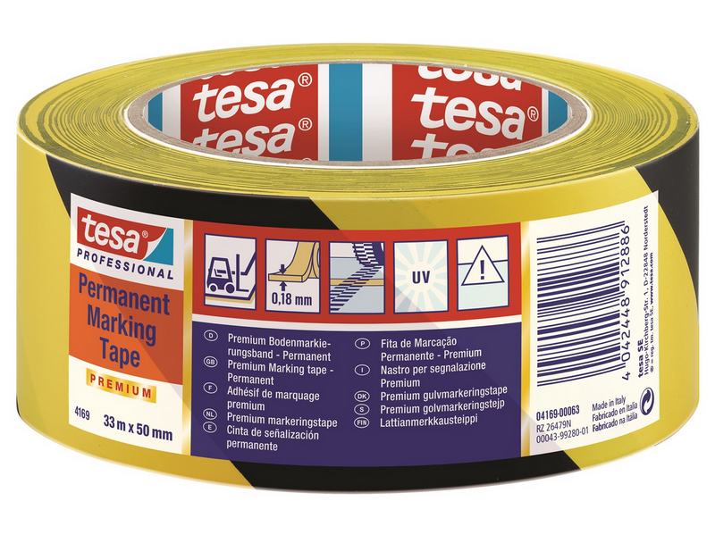 tesa Floor Marking Tape Premium indoor and outdoor 33m x 50 mm Yellow-Black
