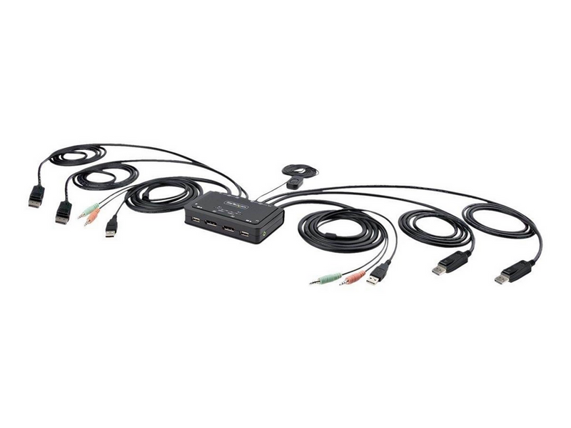 StarTech.com 2-Port Dual-Monitor DisplayPort Cable KVM Switch 4K 60Hz Compact