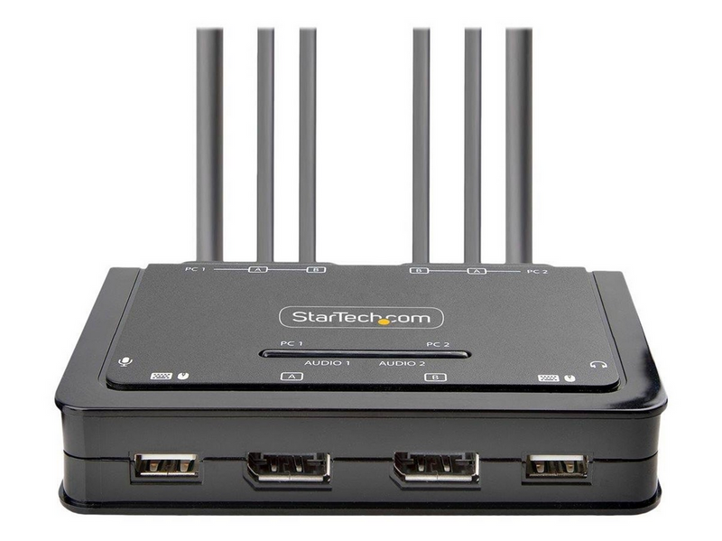 StarTech.com 2-Port Dual-Monitor DisplayPort Cable KVM Switch 4K 60Hz Compact