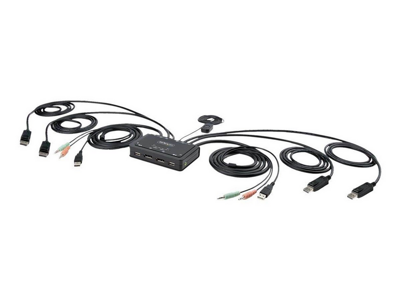 StarTech.com 2-Port Dual-Monitor DisplayPort Cable KVM Switch 4K 60Hz Compact
