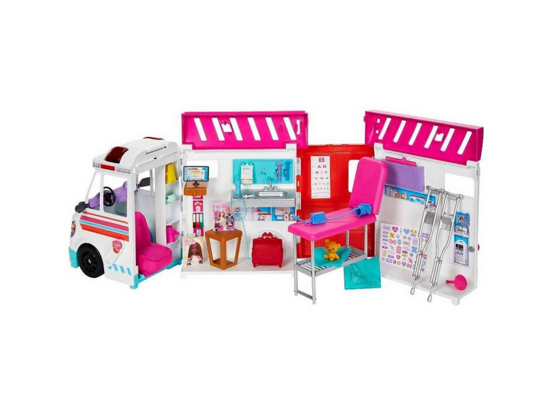 Barbie Emergency Vehicle Transforming Ambulance and Care Clinic with 20+ Pieces