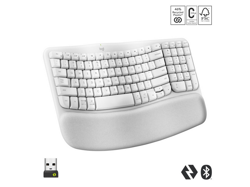 Logitech Wave Keys - Off-White - ND - Ergonomische Tastatur - Nordic ISO - Weiss