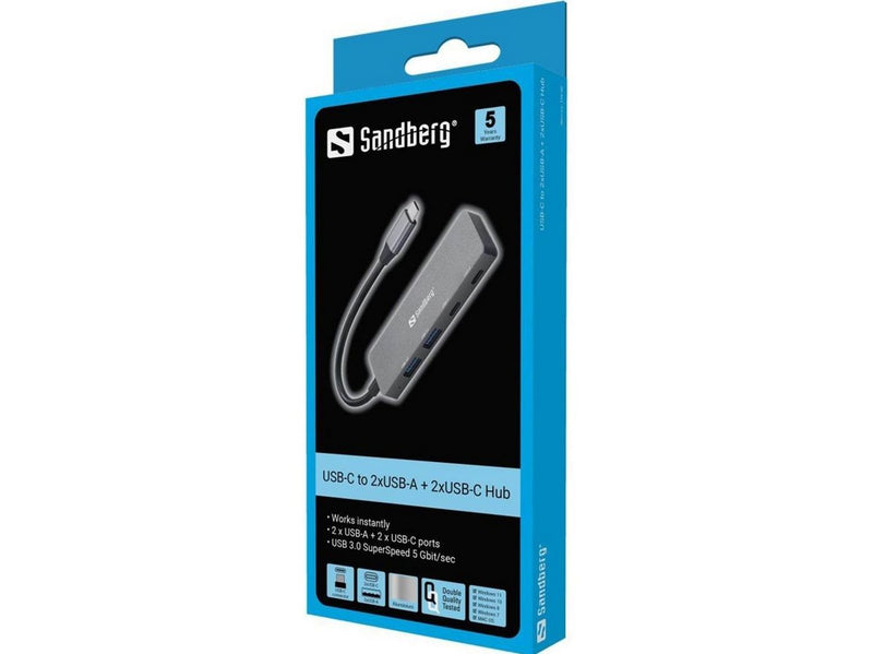 Sandberg 4-port USB Hub USB-Hubs - USB 3.0 - 4 - Grau