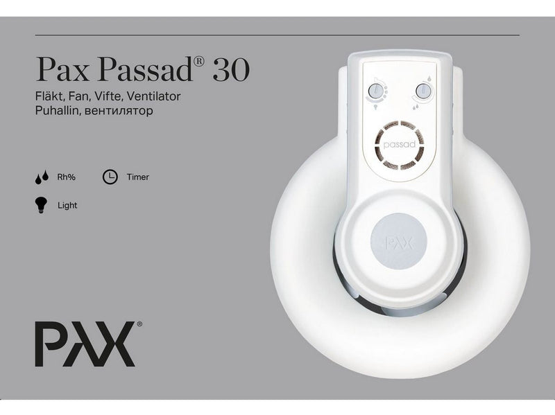 Pax Passad 30 Fan Moisture and presence sensor Ø100 mm White