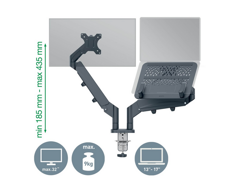 Leitz Ergo Platzsparender Dual Monitorarm mit Laptophalterung