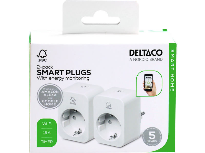 Deltaco SMART HOME smart plug with energy monitoring 16A 2-pack
