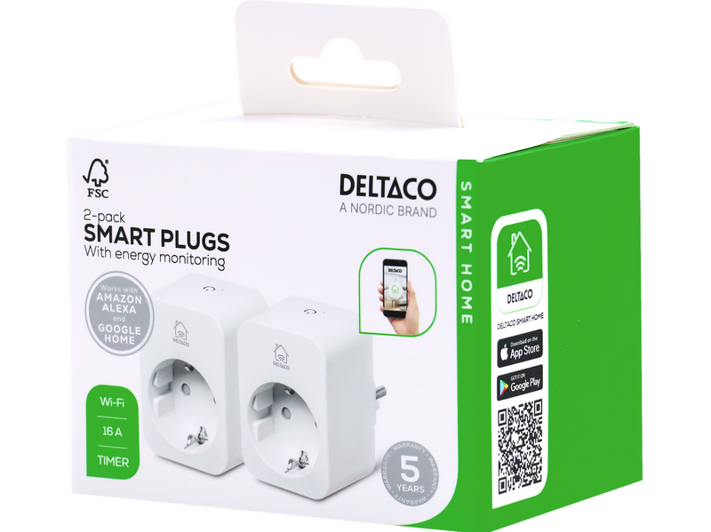Deltaco SMART HOME smart plug with energy monitoring 16A 2-pack