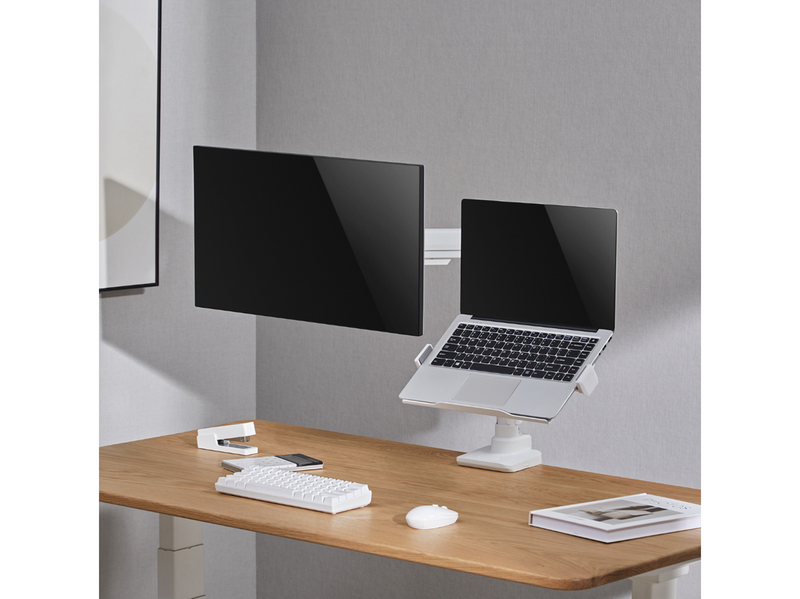 Alterzone Arm Luxe Schwere Einzel-Monitorarm mit Laptop-Ablage, Weiß
