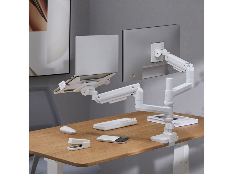 Alterzone Arm Luxe Schwere Einzel-Monitorarm mit Laptop-Ablage, Weiß