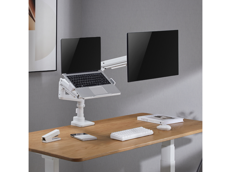 Alterzone Arm Luxe Schwere Einzel-Monitorarm mit Laptop-Ablage, Weiß