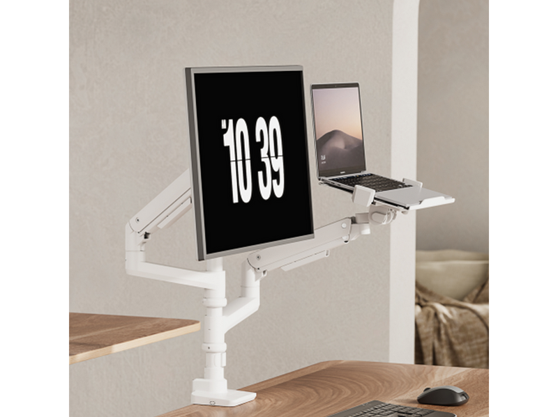 Alterzone Arm Luxe Schwere Einzel-Monitorarm mit Laptop-Ablage, Weiß