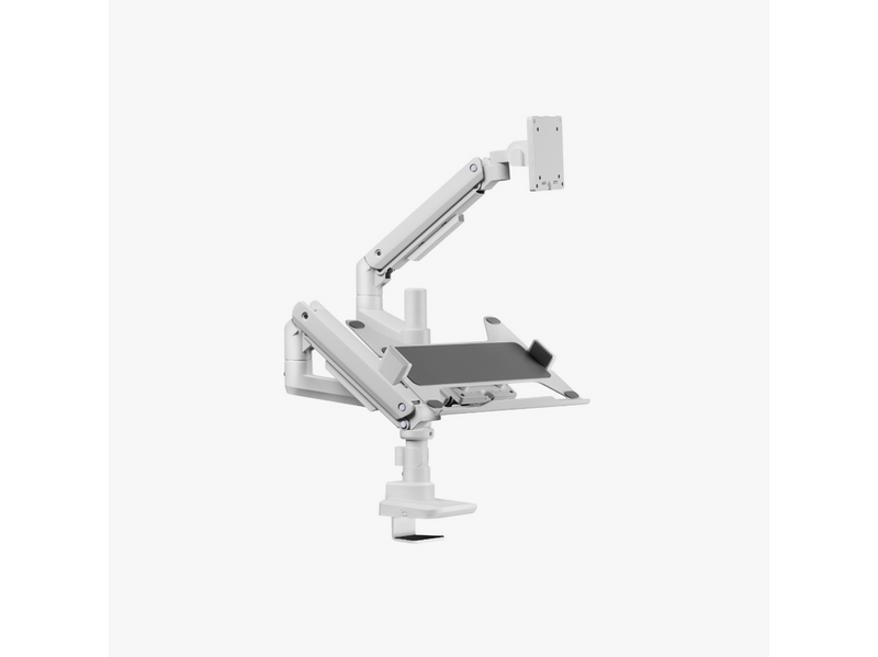 Alterzone Arm Luxe Schwere Einzel-Monitorarm mit Laptop-Ablage, Weiß