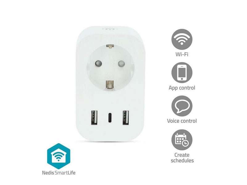 Nedis SmartLife Smart Plug Wi-Fi Strommesser 3680 W Typ F (CEE 7/7) / 1x USB-C