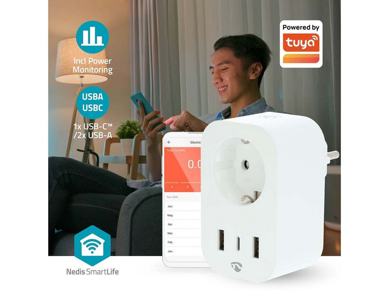 Nedis SmartLife Smart Plug Wi-Fi Strommesser 3680 W Typ F (CEE 7/7) / 1x USB-C