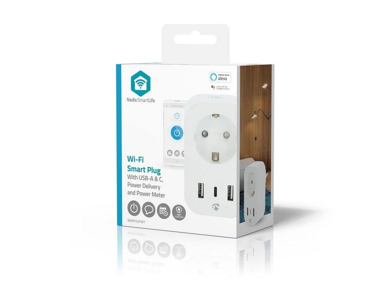 Nedis SmartLife Smart Plug Wi-Fi Strommesser 3680 W Typ F (CEE 7/7) / 1x USB-C