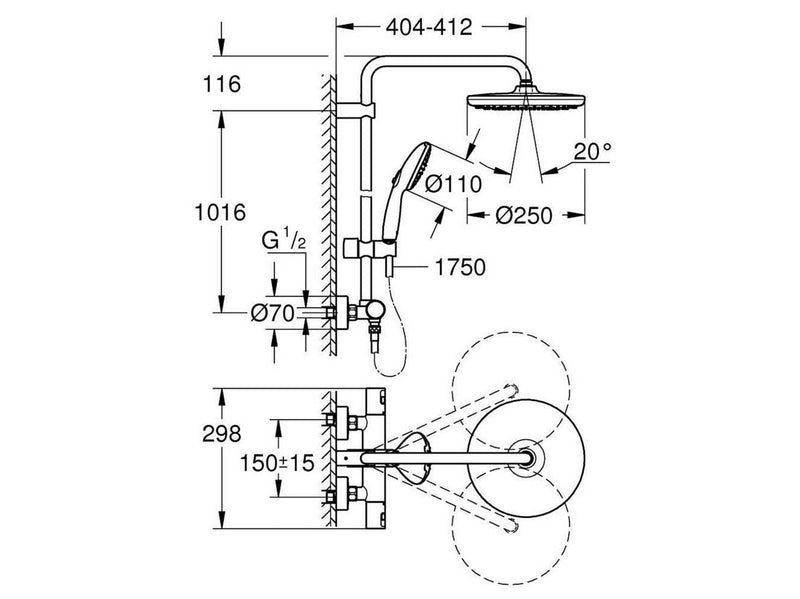 Grohe Vitalio Start 250 thm Duschsystem Wand 8,5 l/min., Chrom