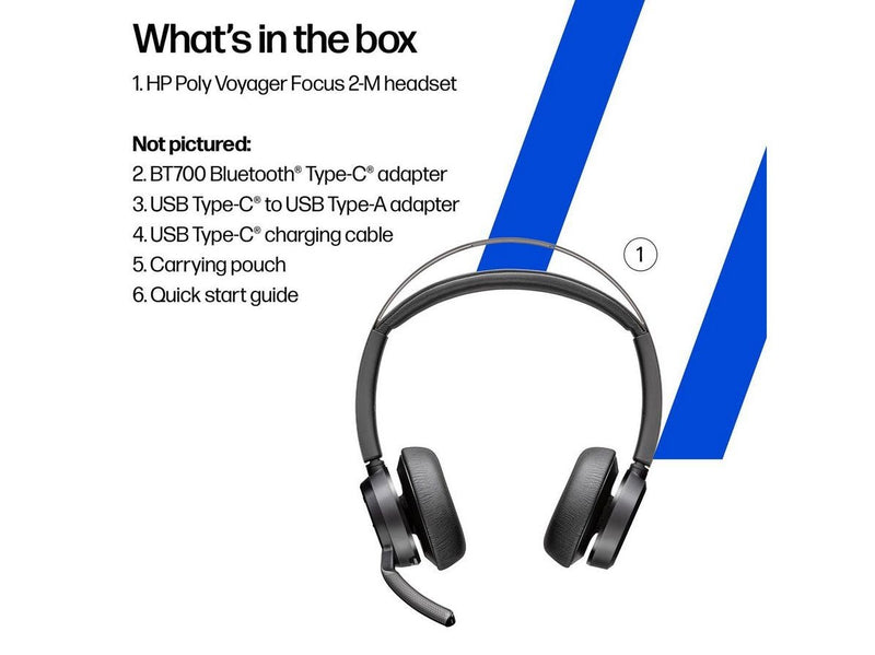 HP Poly Voyager Focus 2 Microsoft Teams Certified USB-C-C Headset +USB-C/A