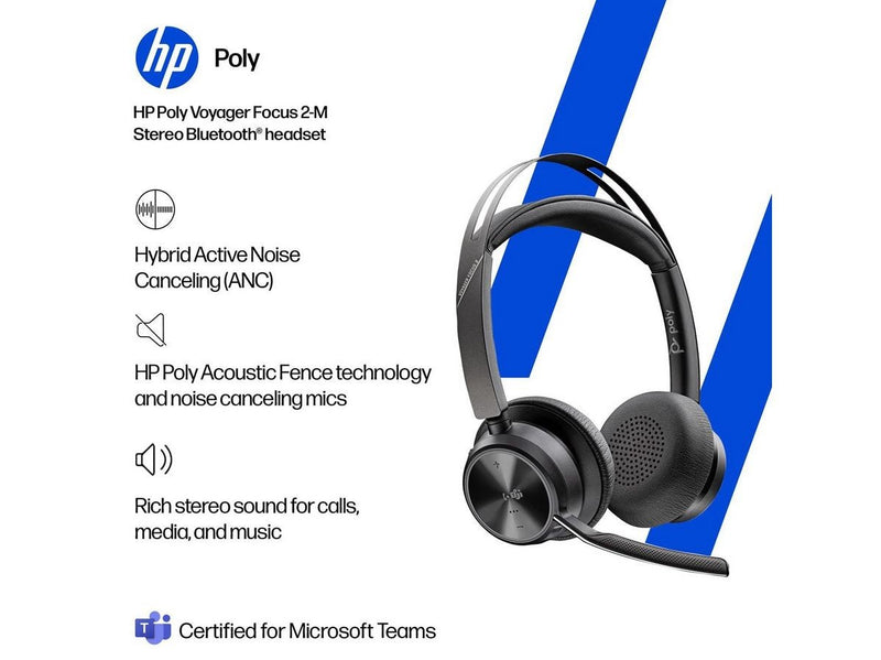 HP Poly Voyager Focus 2 Microsoft Teams Certified USB-C-C Headset +USB-C/A