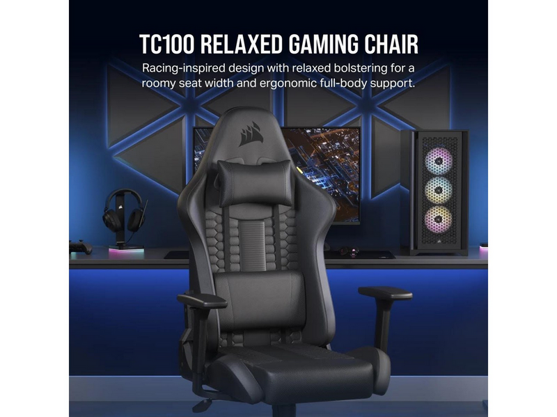 Corsair TC100 Relaxed Gaming Stuhl - Schwarz - Plüsch-Kunstleder - Bis zu 120 kg