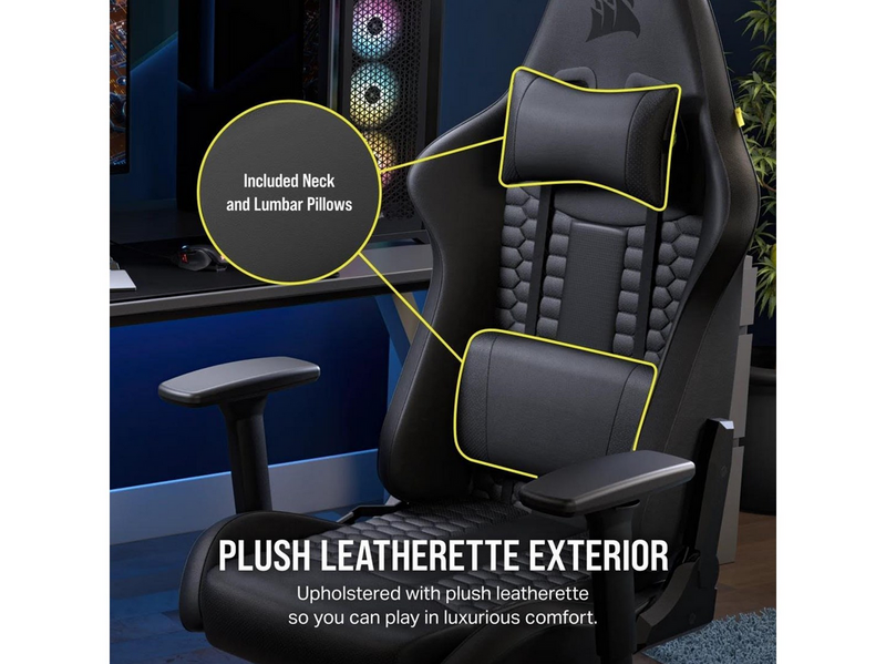 Corsair TC100 Relaxed Gaming Stuhl - Schwarz - Plüsch-Kunstleder - Bis zu 120 kg