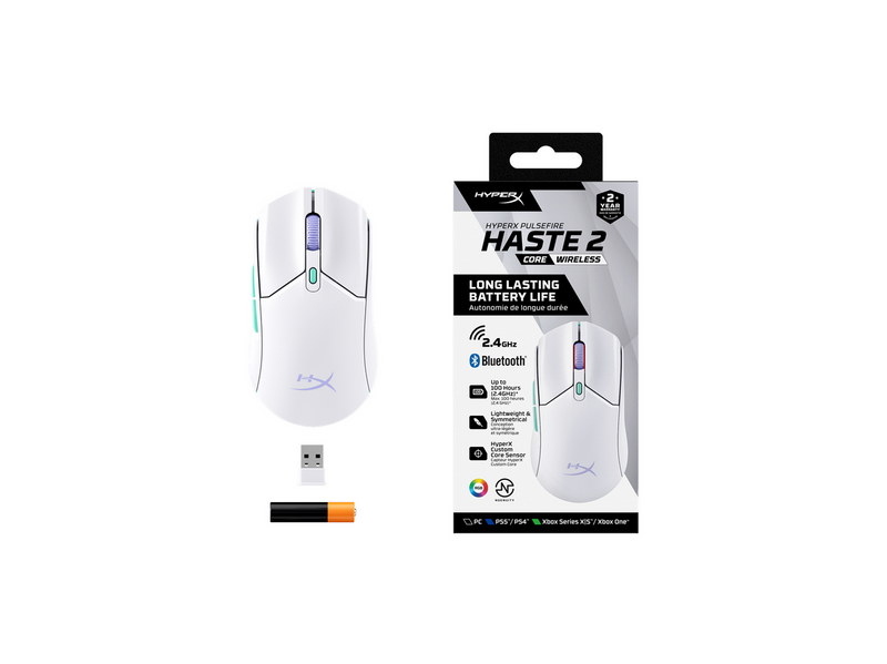 HyperX Pulsefire Haste 2 Core Wireless - Gaming Maus (Weiß)