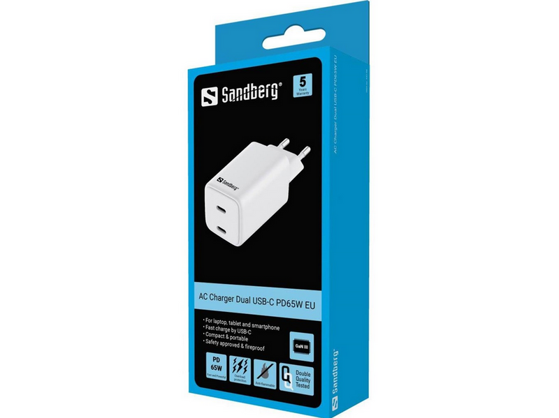 Sandberg 2-Port USB-C AC Charger