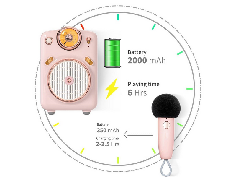 Divoom Fairy-OK Retro Mini Karaoke Speaker - Pink