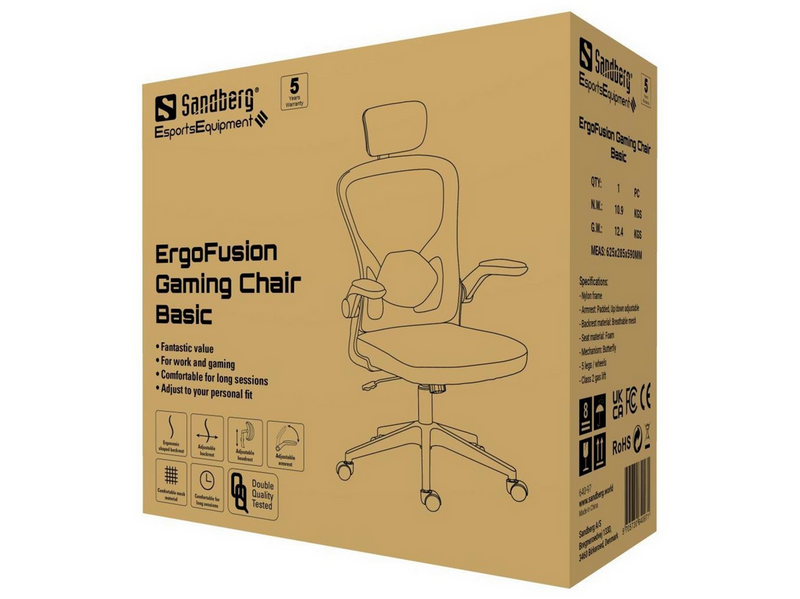 Sandberg ErgoFusion Gaming Chair Gaming Stuhl - Schwarz - Mesh fabric - Bis zu