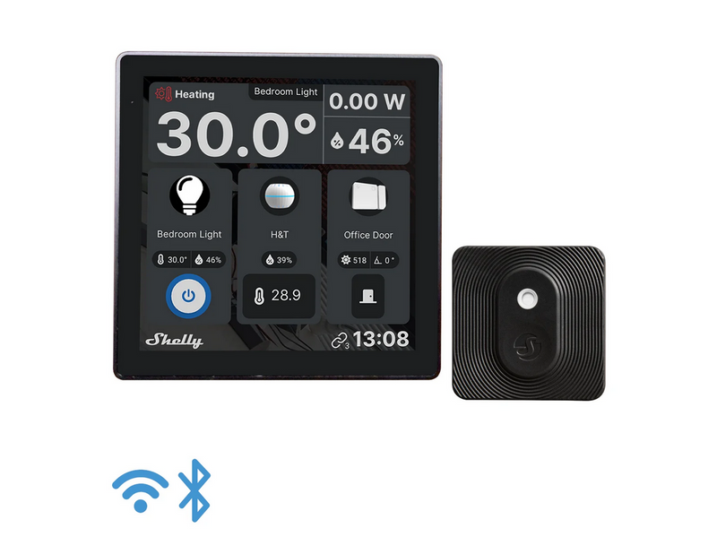 Shelly Wall Display Black + BLU H&T Black - WiFi touch screen