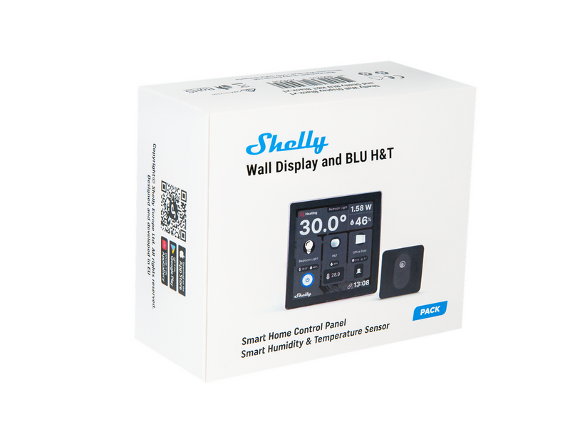 Shelly Wall Display Black + BLU H&T Black - WiFi touch screen