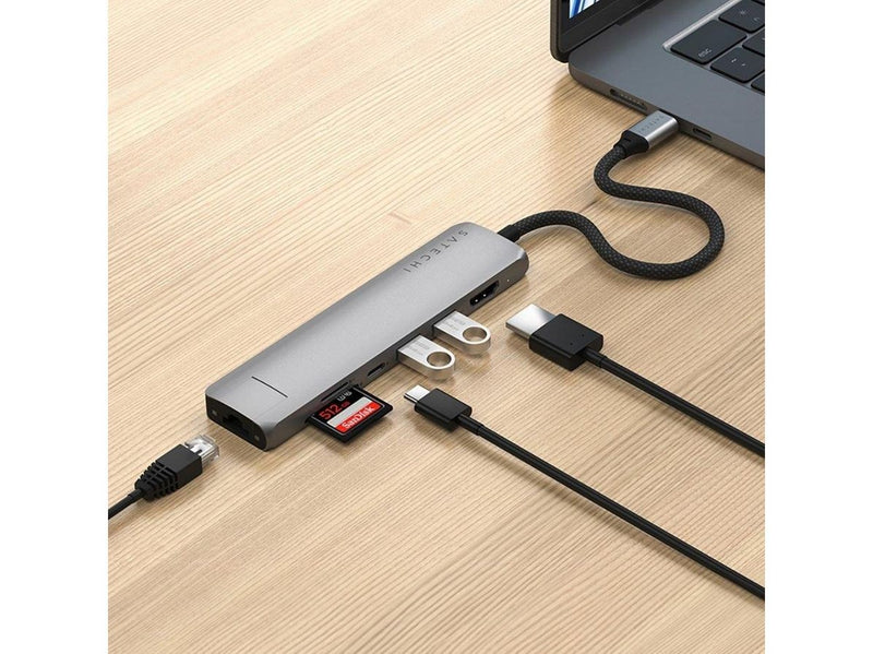 Satechi 7-in-1 USB-C Slim Multiport Adapter with Ethernet - Space Grey