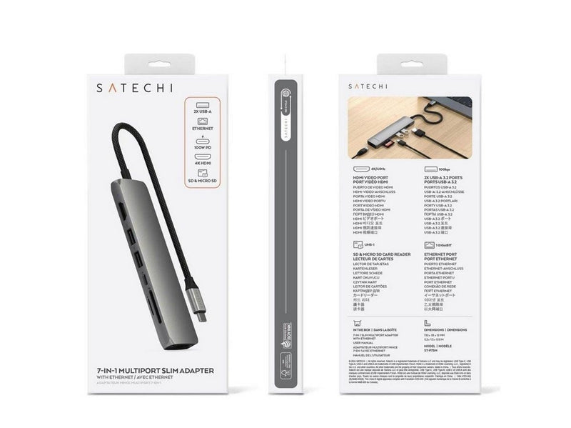 Satechi 7-in-1 USB-C Slim Multiport Adapter with Ethernet - Space Grey