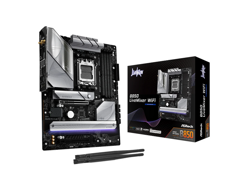 ASRock B850 LiveMixer WiFi Mainboard - AMD B850 - AMD AM5 - DDR5 RAM - ATX