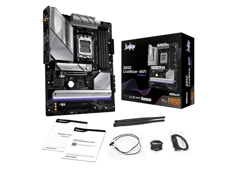 ASRock B850 LiveMixer WiFi Mainboard - AMD B850 - AMD AM5 - DDR5 RAM - ATX