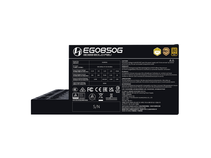 Lian Li Edge Gold 850W Black Netzteile - 850 Watt - 120 mm - ATX 3.1 - 80 Plus