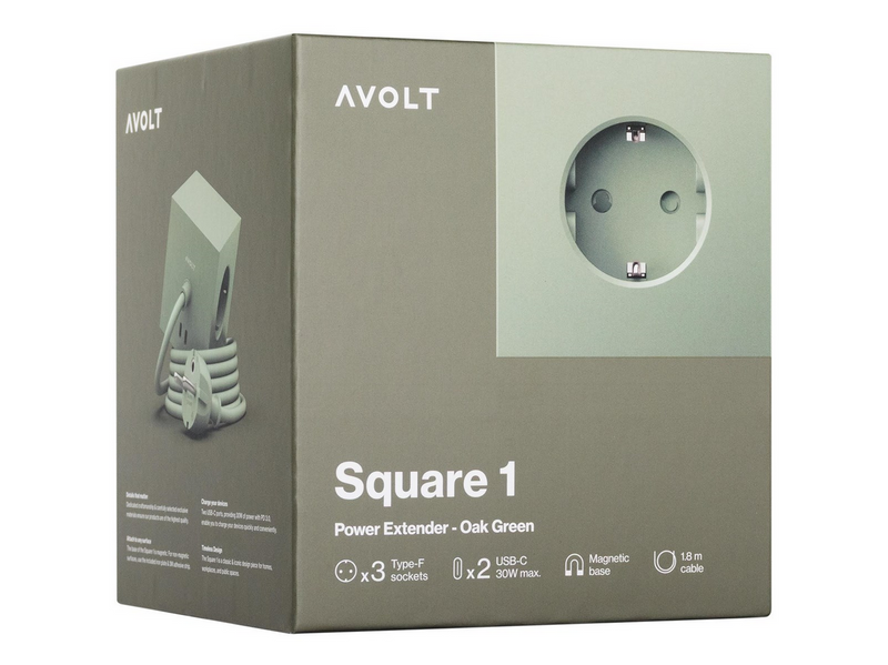 AVOLT Square 1 with 30W Dual USBC & Magnetic base 1.8m Oak Green