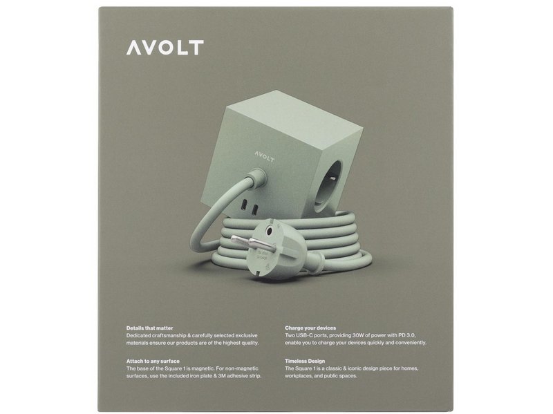 AVOLT Square 1 with 30W Dual USBC & Magnetic base 1.8m Oak Green