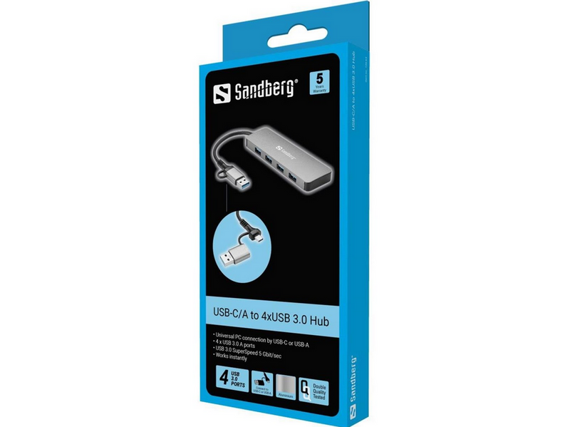 Sandberg 4-Port USB Hub USB-Hubs - USB 3.0 - 4 - silber