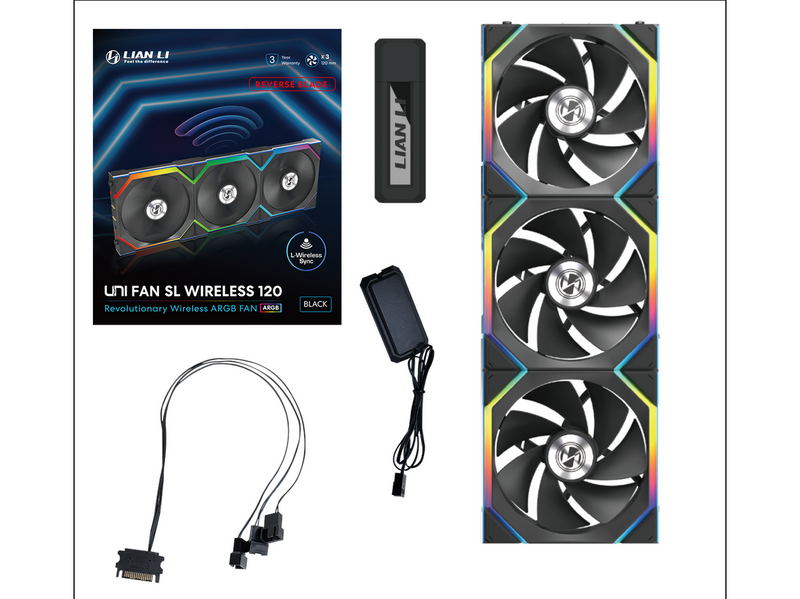 Lian Li UNI FAN SL Wireless Reverse 3-pack Black - Gehäuselüfter - 120mm -