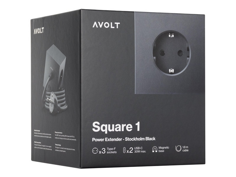 AVOLT Square 1 with 30W Dual USBC & Magnetic base 1.8m Stockholm Black