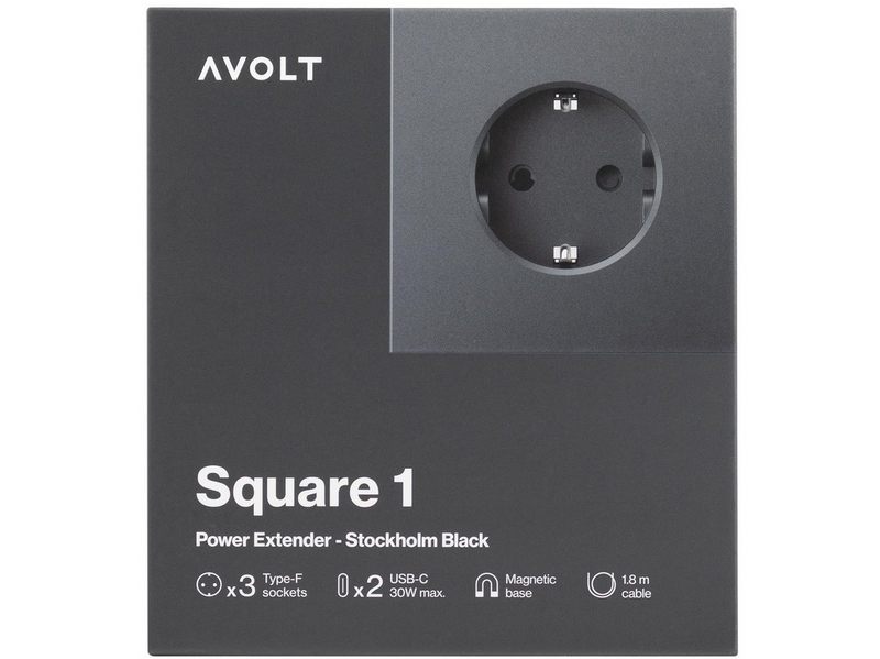 AVOLT Square 1 with 30W Dual USBC & Magnetic base 1.8m Stockholm Black