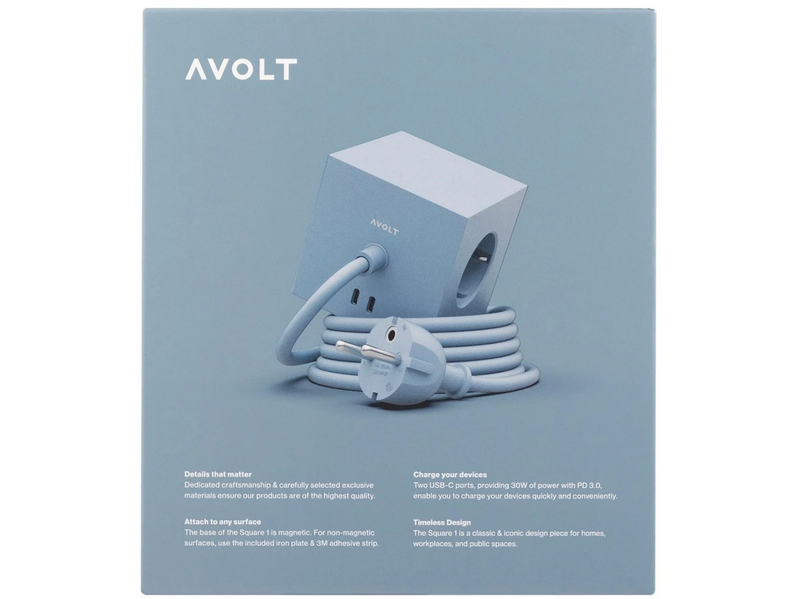 AVOLT Square 1 with 30W Dual USBC & Magnetic base 1.8m Shark Blue