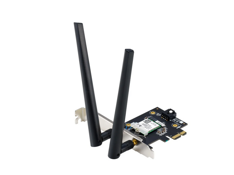 ASUS PCE-BE6500 WiFi 7 PCI-E Adapter with 2 external antennas. Supporting 6GHz