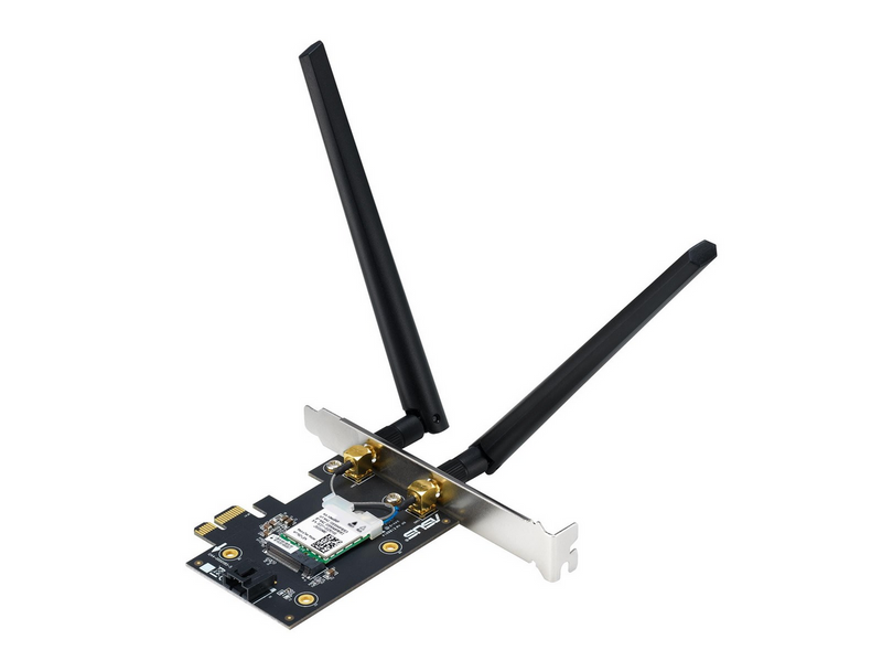 ASUS PCE-BE6500 WiFi 7 PCI-E Adapter with 2 external antennas. Supporting 6GHz