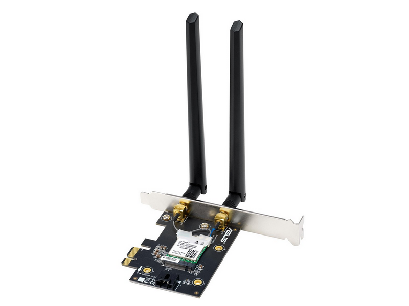 ASUS PCE-BE6500 WiFi 7 PCI-E Adapter with 2 external antennas. Supporting 6GHz