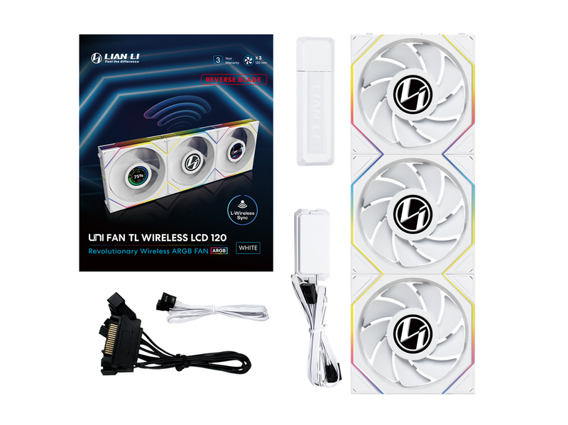 Lian Li UNI FAN TL Wireless LCD Reverse 3 pack - Gehäuselüfter - 120mm - Weiß -